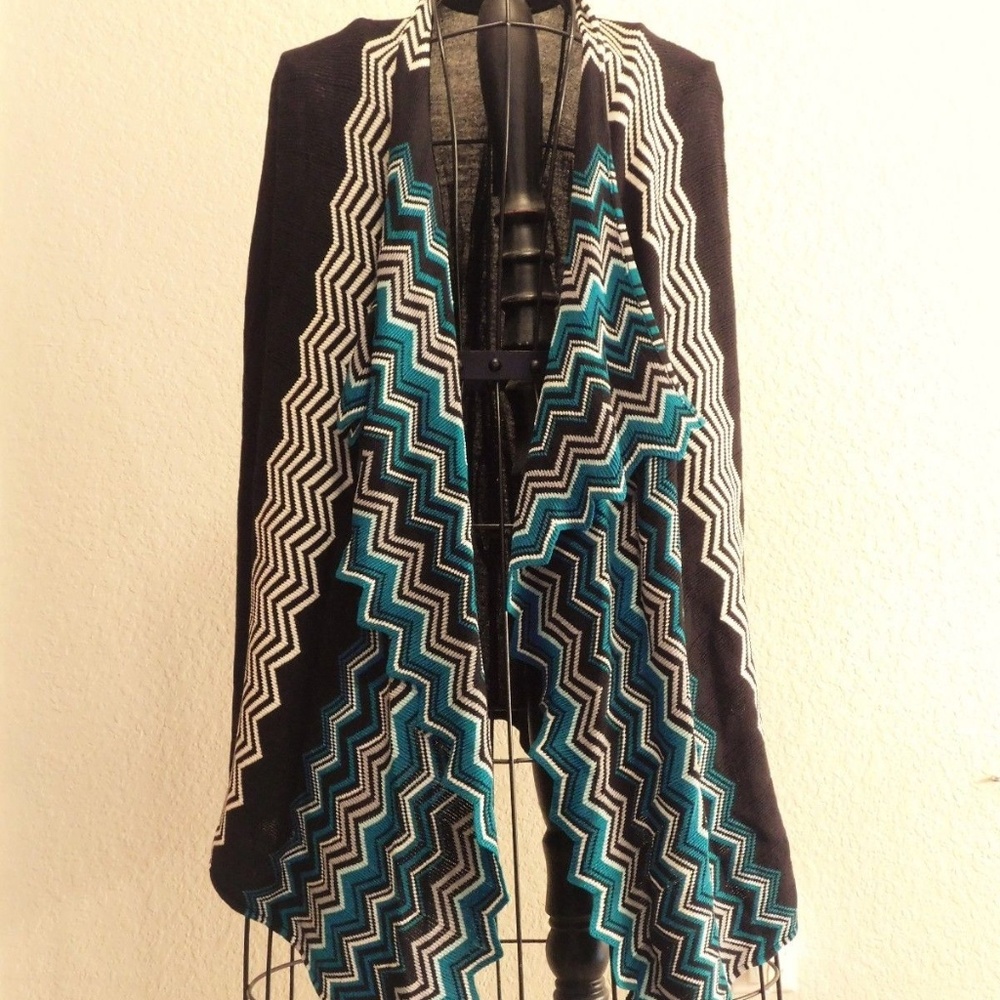 Jones New York Black Draped Open Front Cardigan